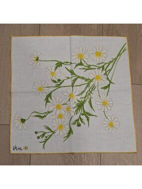 Vera Neumann 6 Vintage Cloth Dinner Napkins White & Yellow Daisies